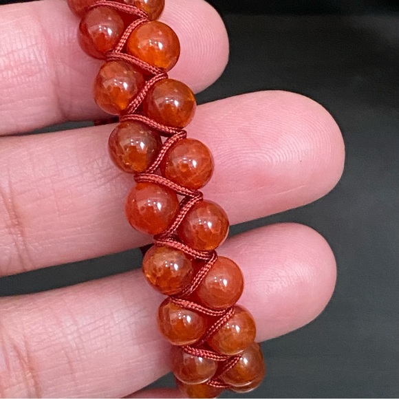 Carnelian Natural Stones Braided Adjustable Boho Stackable Cord Bracelet - Picture 4 of 8